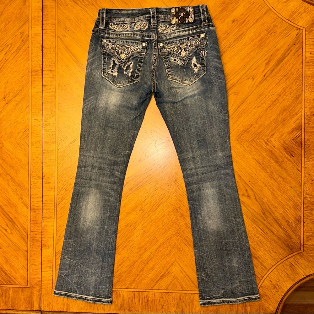 Miss Me Signature Slim Boot Jeans Womens Size 28x31 Embellished Flap Pockets